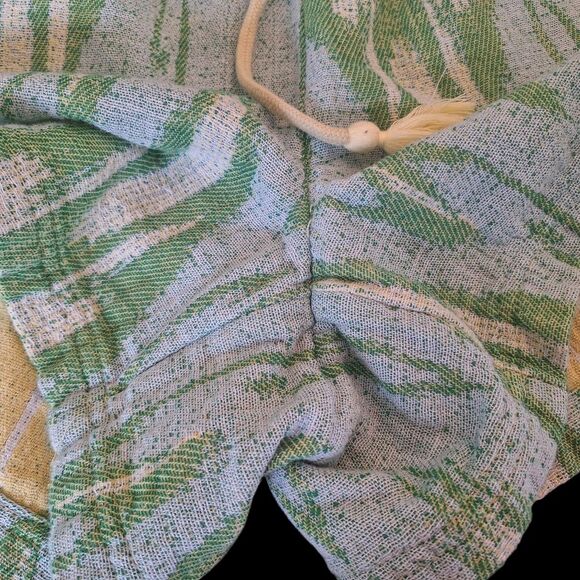 Aerie Jacquard Shorts Green Yellow Boho Hi-Rise Drawcord Waist 100% Cotton Baggy - Picture 9 of 15